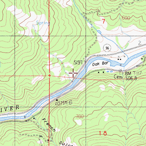 Topographic Map of Oak Bar, CA