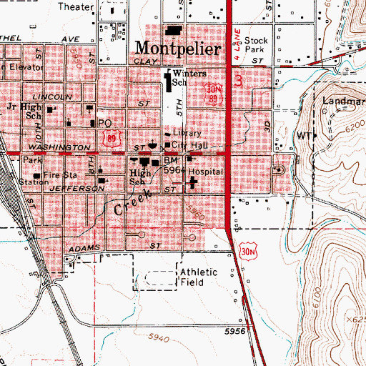 Topographic Map of Bear Lake County Ambulance, ID