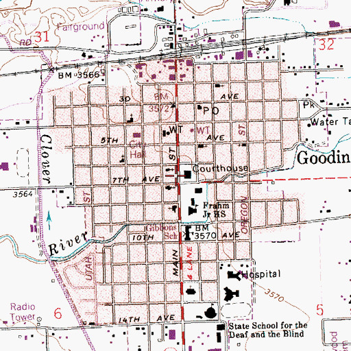 Topographic Map of Gooding County Emergency Medical Services, ID