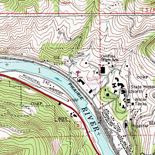 Topographic Map of Clearwater County Ambulance, ID
