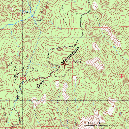 Topographic Map of Oak Mountain, CA