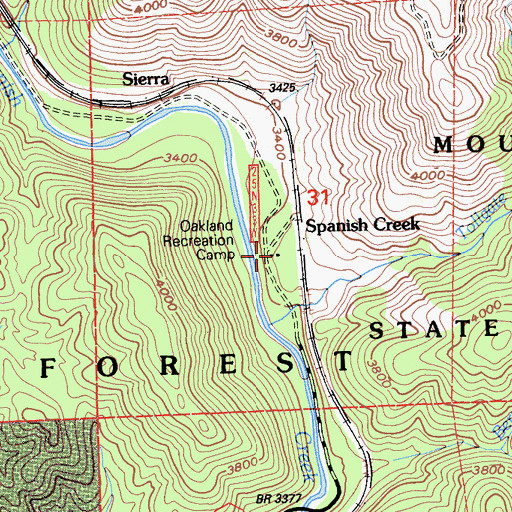 Topographic Map of Oakland Recreation Camp, CA