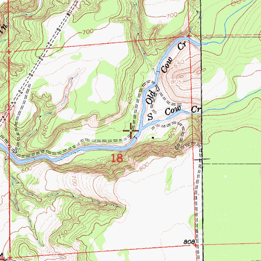 Topographic Map of Old Cow Creek, CA