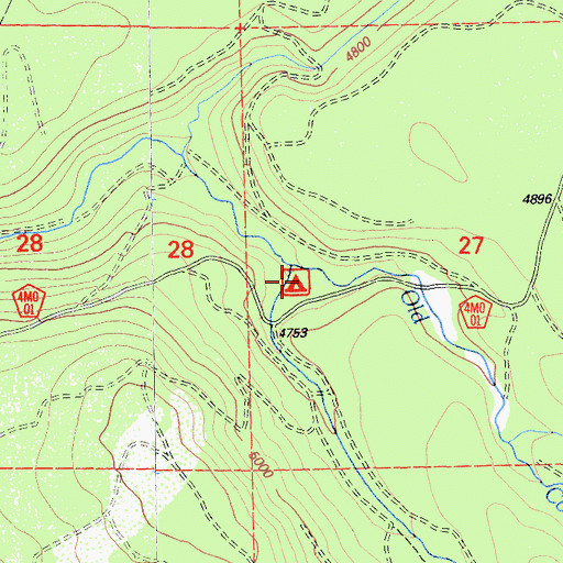 Topographic Map of Old Cow Creek Campground, CA