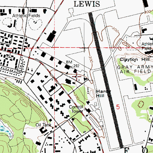 Topographic Map of Fort Lewis - McChord Fire and Emergency Services Station 102, WA