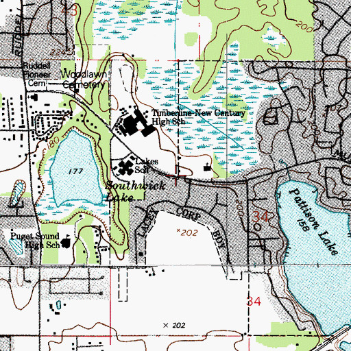 Topographic Map of Lacey Fire District 3 Station 33, WA