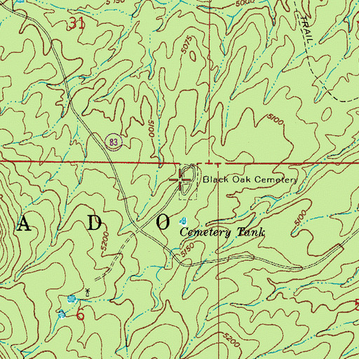 Topographic Map of Black Oak Cemetery, AZ