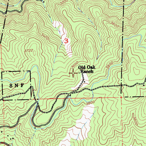 Topographic Map of Old Oak Ranch, CA
