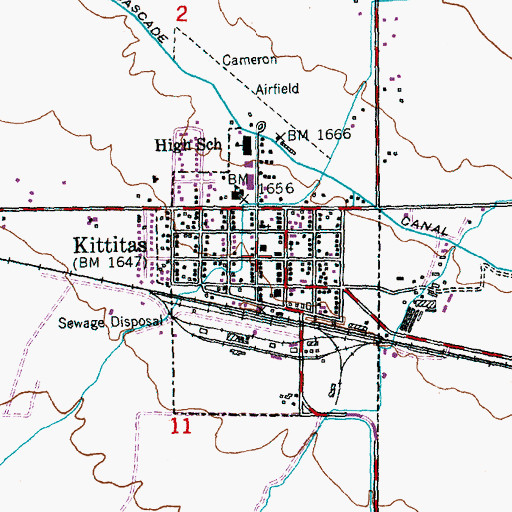 Topographic Map of City of Kittitas Fire Department, WA