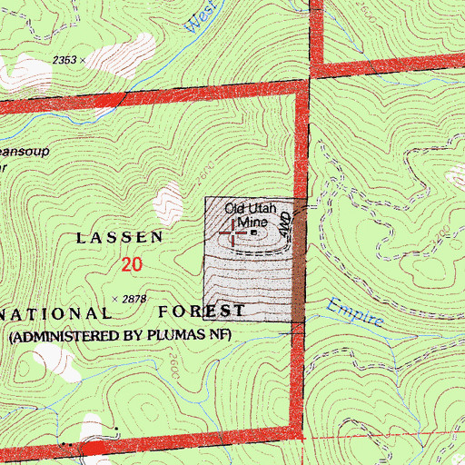 Topographic Map of Old Utah Mine, CA