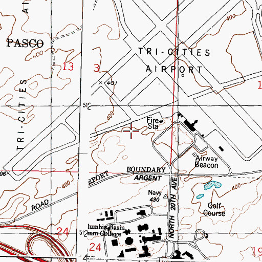 Topographic Map of Pasco Fire Department / Ambulance Service Station 82 Airport, WA