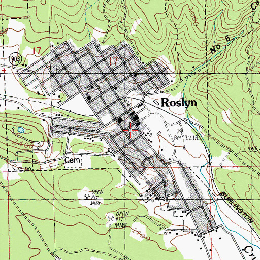Topographic Map of Roslyn Fire Department, WA