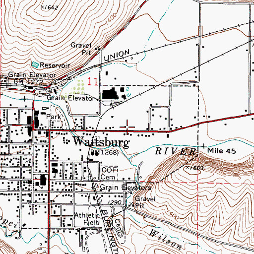 Topographic Map of Waitsburg Ambulance Service, WA