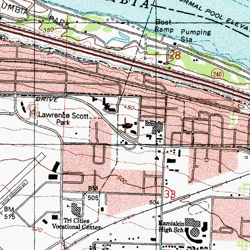 Topographic Map of Benton County Fire District 1 Station 130, WA