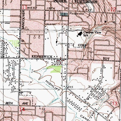 Topographic Map of Benton County Fire District 1 Station 110, WA