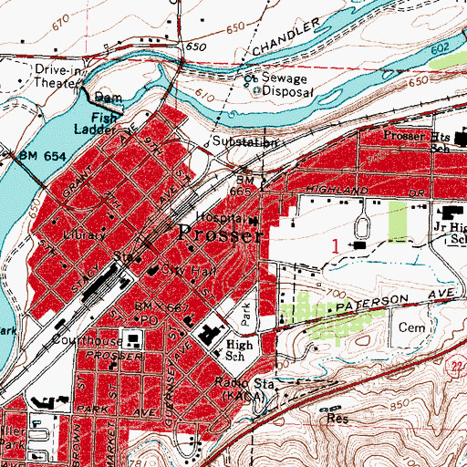 Topographic Map of Prosser Memorial Hospital Emergency Medical Services, WA