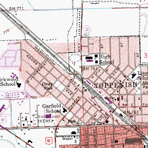 Topographic Map of Yakima County Fire District 5 Station 9 Toppenish, WA