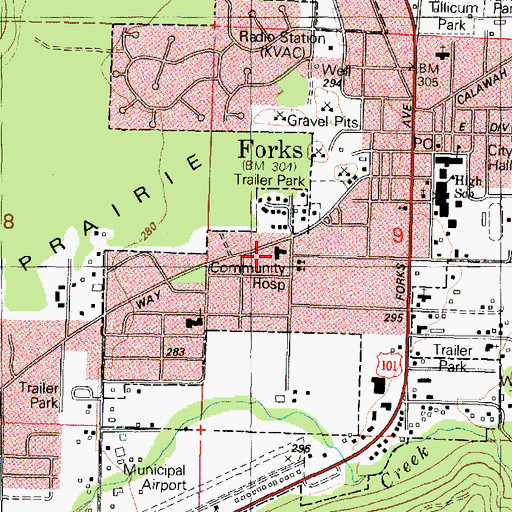 Topographic Map of Forks Ambulance Service, WA