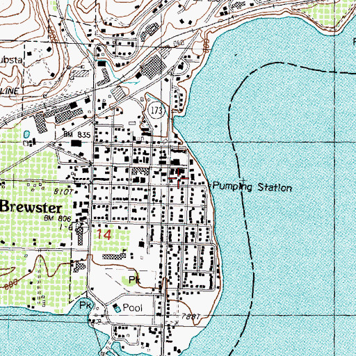 Topographic Map of Douglas - Okanogan County Fire District 15 Brewster Station 20, WA
