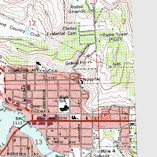 Topographic Map of Lake Chelan Valley Emergency Medical Services, WA