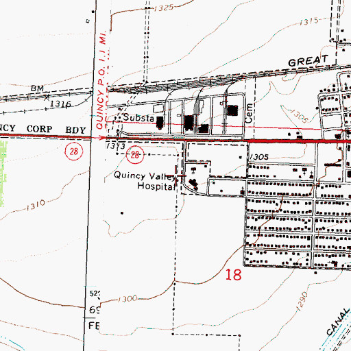 Topographic Map of Qunicy Valley Ambulance - Quincy Valley Medical Center Emergency Medical Services, WA