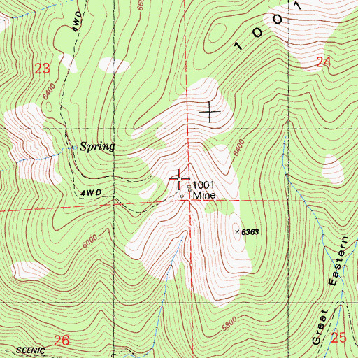 Topographic Map of One Hundred One Mine, CA