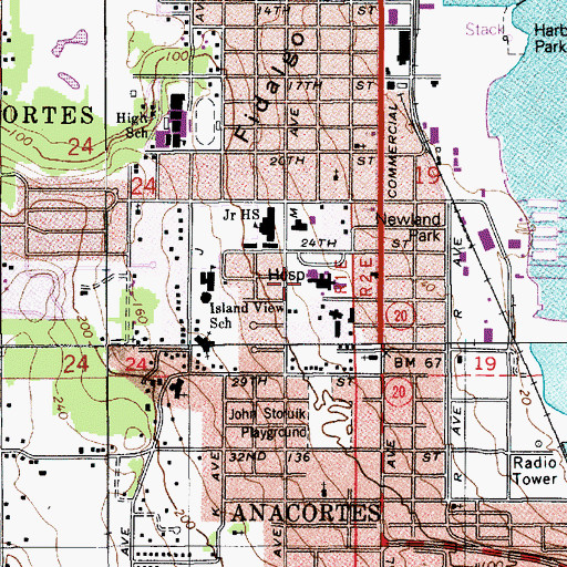 Topographic Map of Island Hospital Emergency Services, WA