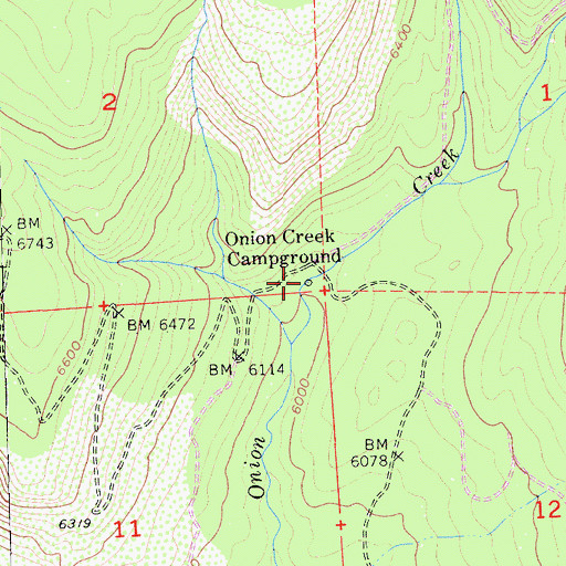 Topographic Map of Onion Creek Campground, CA