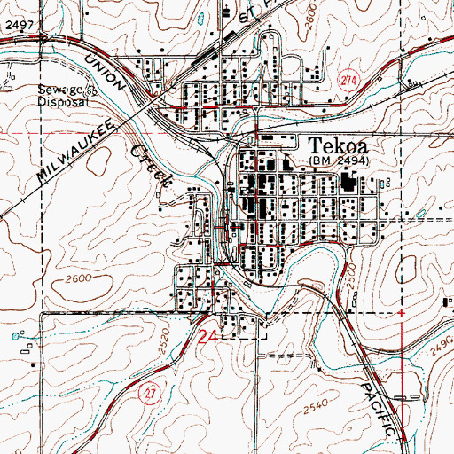 Topographic Map of Tekoa Ambulance Service, WA