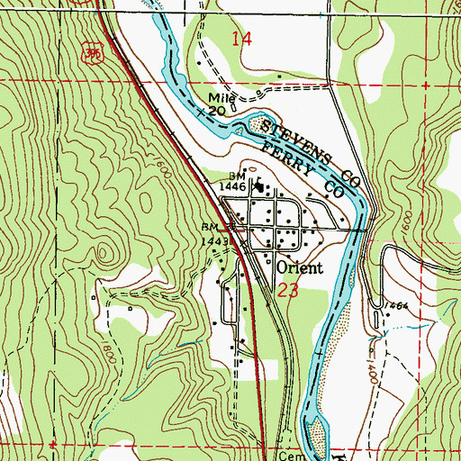Topographic Map of Joint Protection Ferry County Fire District 3 - Stevens County Fire District 8 Orient, WA