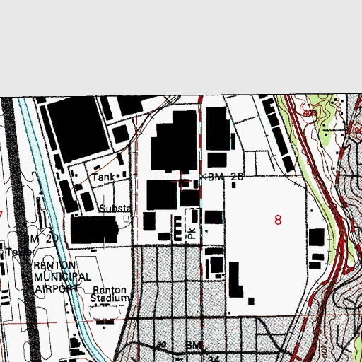 Topographic Map of Boeing Fire Department Renton Station Renton Municipal Airport, WA