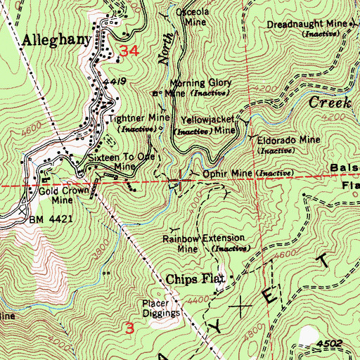 Topographic Map of Ophir Mine, CA