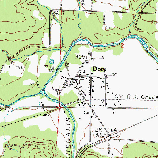 Topographic Map of Lewis County Fire District 16 Station 1, WA