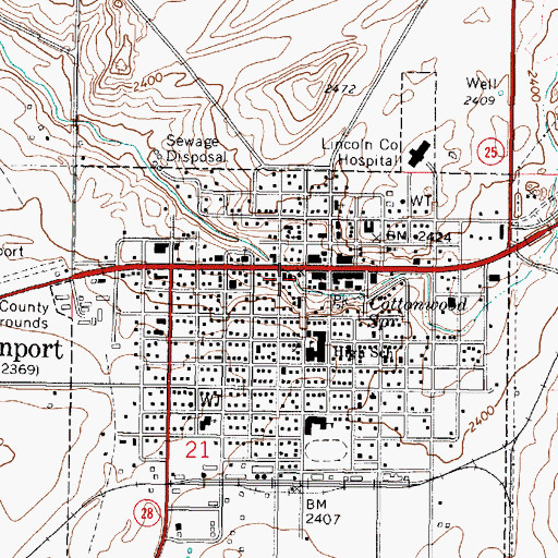 Topographic Map of Lincoln County Fire District 5 Davenport, WA