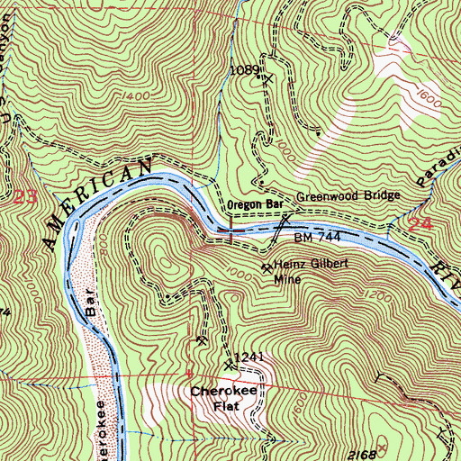 Topographic Map of Oregon Bar, CA
