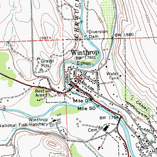 Topographic Map of Okanogan County Fire District 6 Winthrop Fire Department, WA