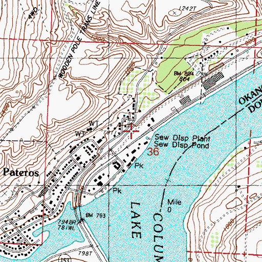 Topographic Map of Douglas - Okanogan County Fire District 15 Pateros Station 10, WA