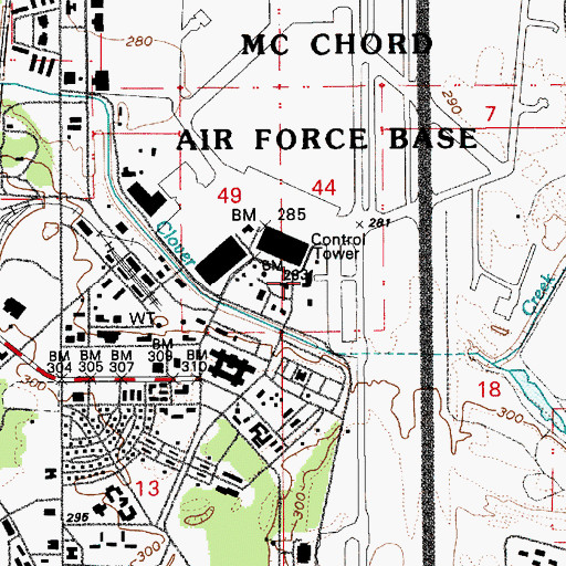 Topographic Map of Fort Lewis - McChord Fire and EMS Station 105, WA
