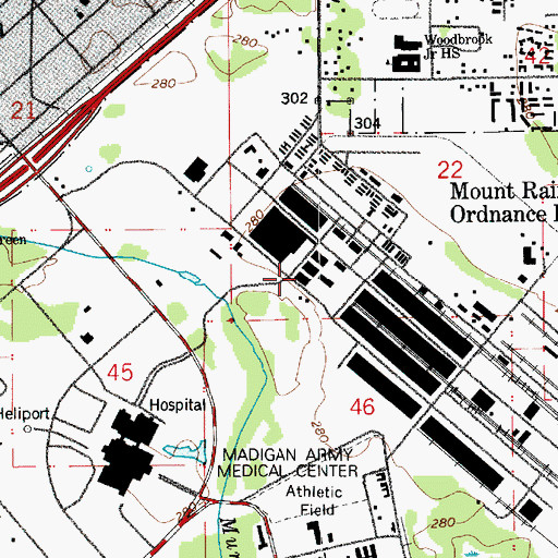 Topographic Map of Fort Lewis - McChord Fire and Emergency Services Station 103, WA