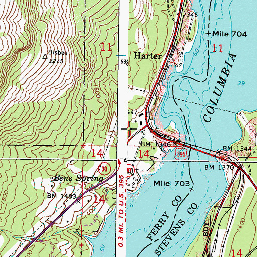 Topographic Map of Joint Protection Ferry County Fire District 3 - Stevens County Fire District 8 Barneys, WA