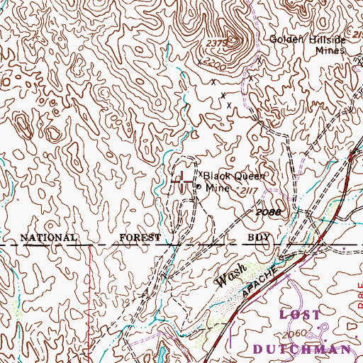 Topographic Map of Black Queen Mine, AZ