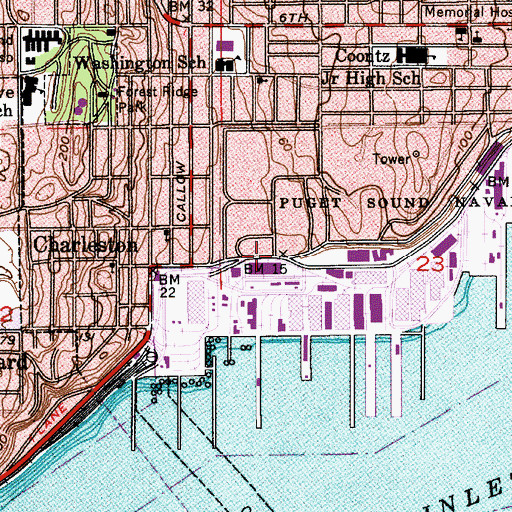 Topographic Map of Puget Sound Federal Fire Department Puget Sound Naval Shipyard, WA