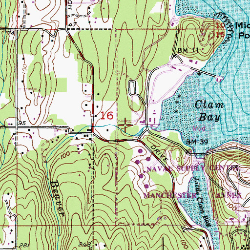 Topographic Map of Puget Sound Federal Fire Department Manchester Fire Department, WA
