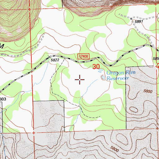 Topographic Map of Oregon Rim Reservoir, CA
