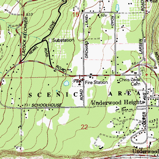 Topographic Map of Skamania County Fire District 3 Underwood, WA