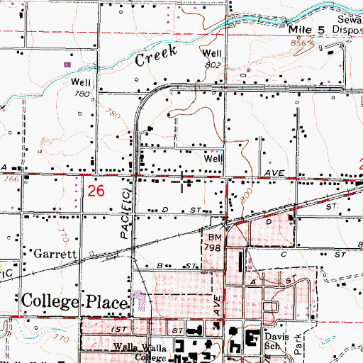 Topographic Map of Walla Walla County Fire District 4 Station 42, WA