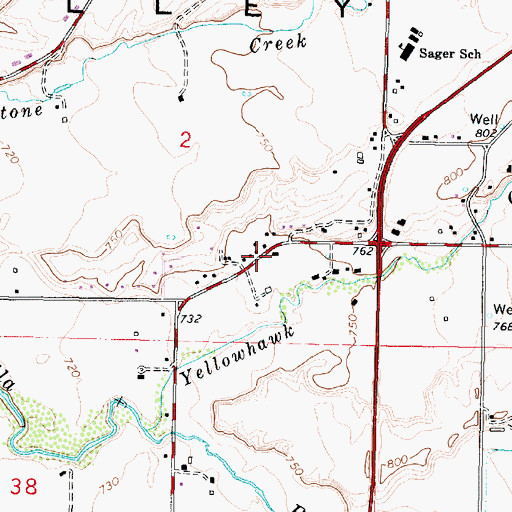 Topographic Map of Walla Walla County Fire District 4 Station 44, WA