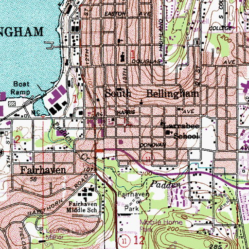 Topographic Map of Bellingham Fire Department Fairhaven Hose Company 2, WA