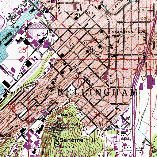 Topographic Map of Bellingham Fire Department Station 3, WA