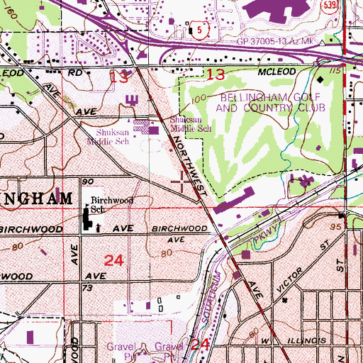 Topographic Map of Bellingham City Fire Department Station 5, WA
